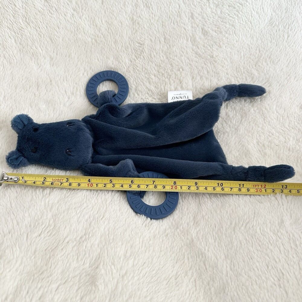Bella Tunno Dark Blue Hippo Lovey Rattle Teething Rings Plush Baby Toy - Picture 6 of 6